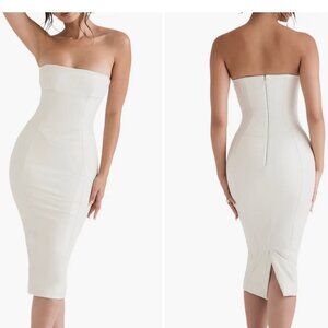 Camilla Strapless Ivory Faux Leather Body-Con Dress HOUSE OF CB